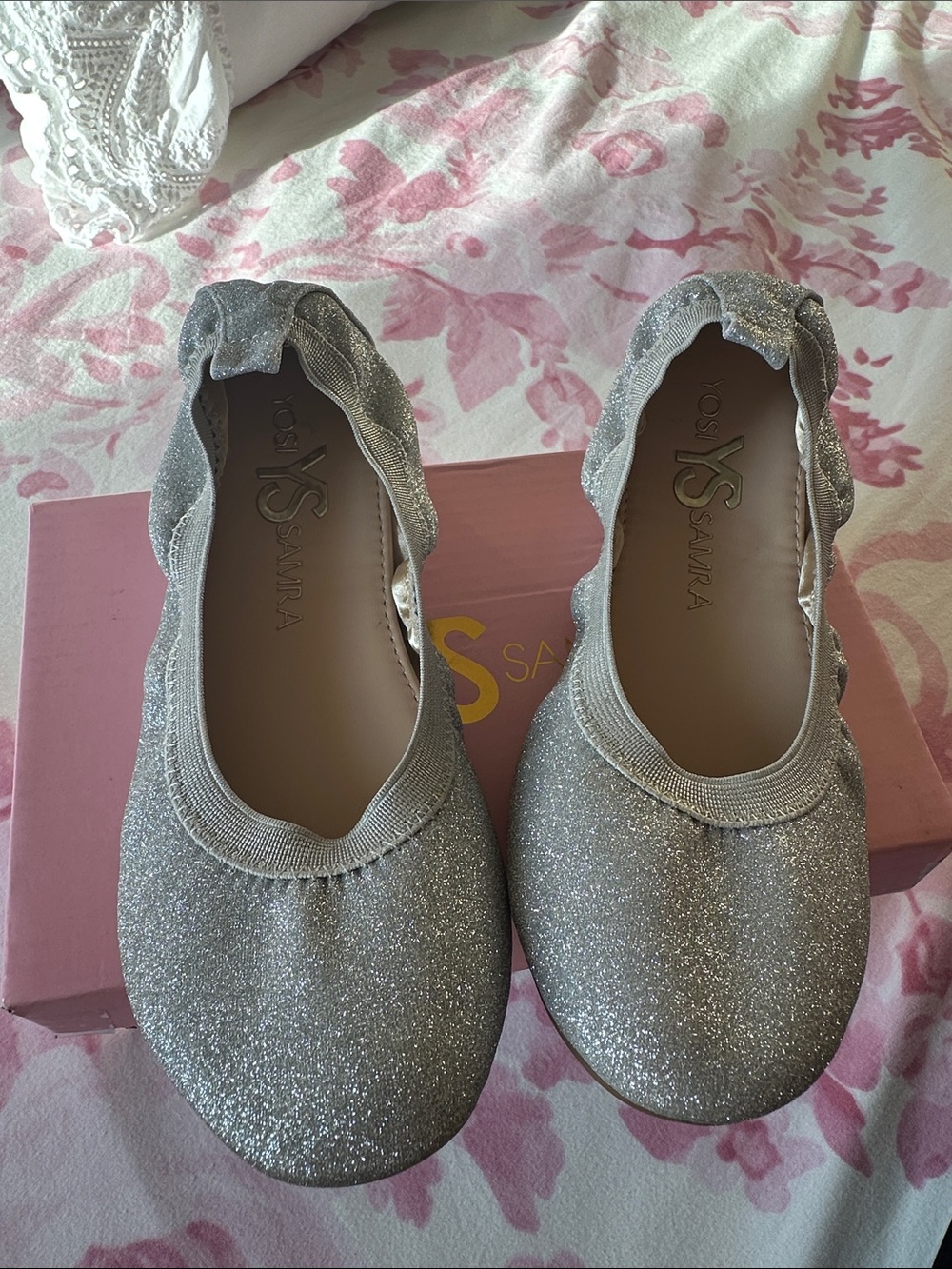 Yosi Samra Silver Glitter Foldable Ballet Flats - Kids